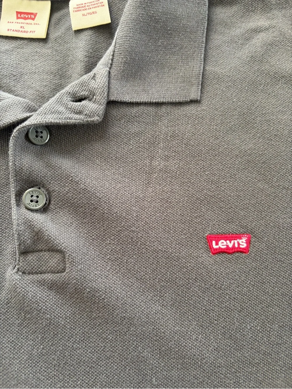 Levi's Men's Housemark Regular fit Charcoal Gray Polo with Red Logo Size XL